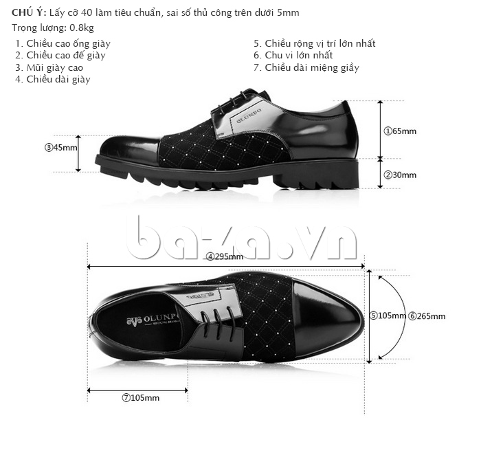 Thông số cụ thể của giày nam Olunpo QHT1433