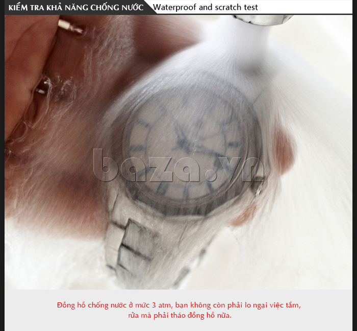 Mức chống nước 3ATM cho phép đeo đồng hồ ngay cả khi tắm rửa