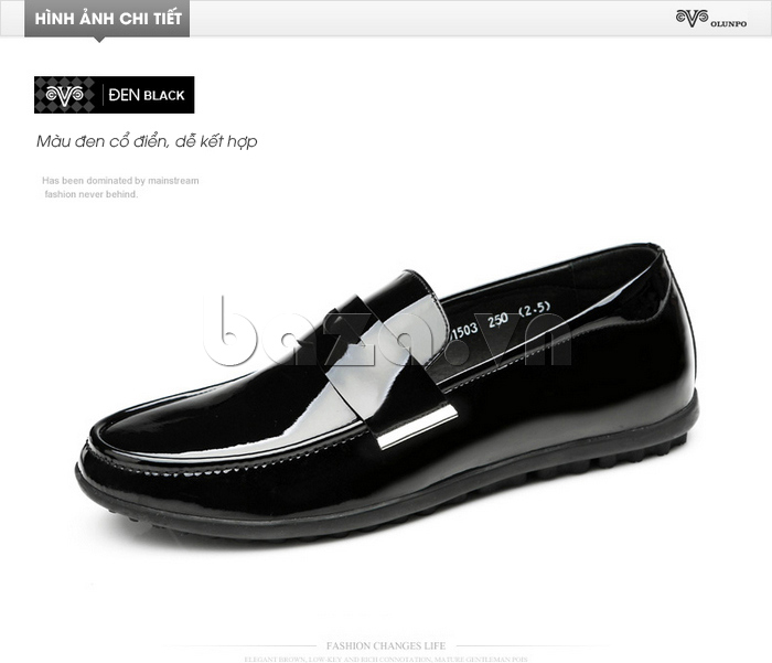 Giày lười nam Olunpo CJFD1503 đen bóng