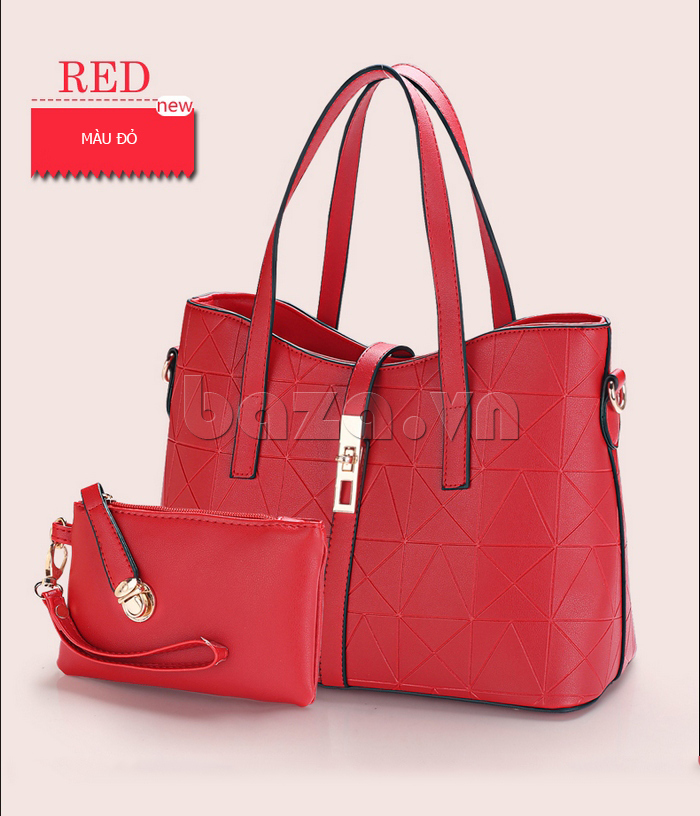 Túi xách nữ màu đỏ họa tiết hình học Balana 204