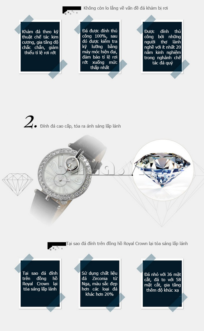 Đồng hồ nữ kính khoáng Royal Crown  hàng hiệu 
