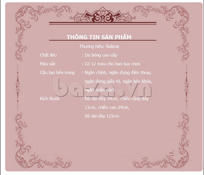 thông tin về túi xách nữ Balana 127