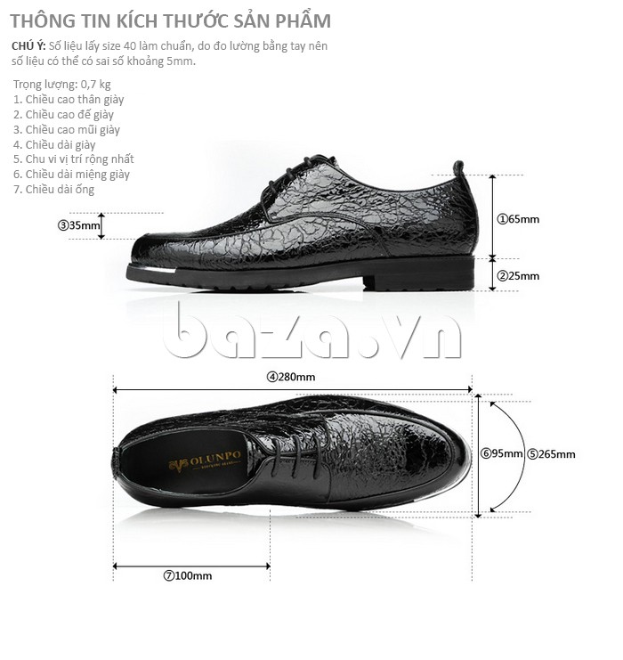 Giầy da nam Olunpo QDLXS1405 kiểu giày Derby được bán tại Baza