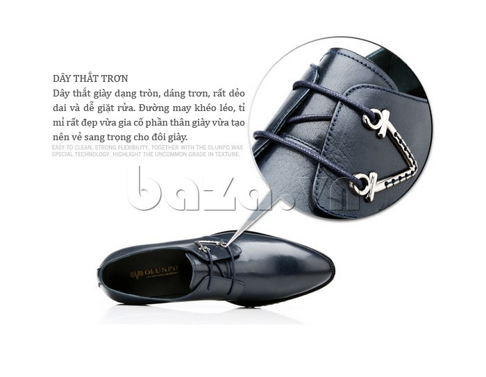 giày nam Olunpo QLXS1311 có dây thắt trơn dễ giặt dễ rửa