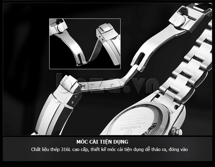 Đồng hồ nam mốc giờ dạ quang Vinoce V6331111 thiết kế tinh tế chất lượng
