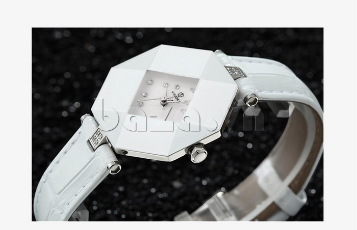 Đồng hồ nữ ceramic mặt bát giác Vinoce 633228 màu trắng tinh khôi