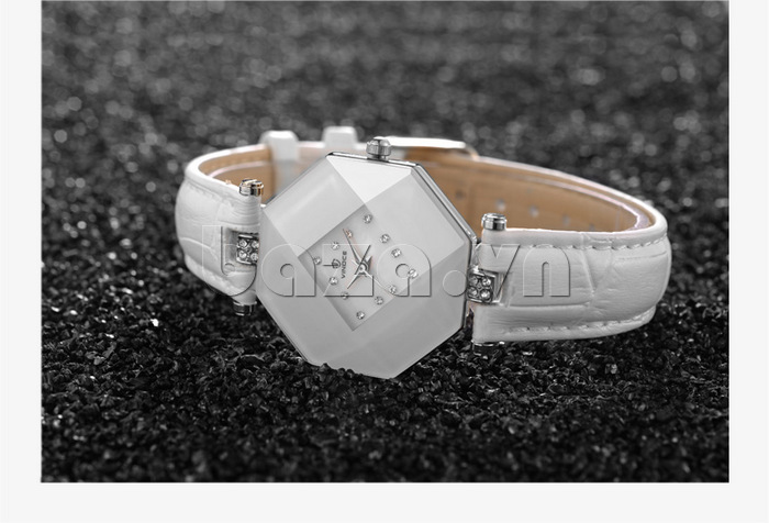 Đồng hồ nữ ceramic mặt bát giác Vinoce 633228 dây da bền đẹp