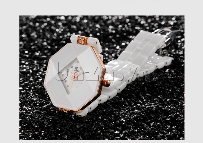 Đồng hồ nữ ceramic mặt bát giác Vinoce 633228 thiết kế độc đáo