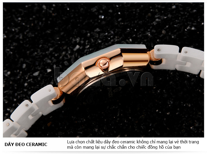 Đồng hồ nữ ceramic mặt bát giác Vinoce 633228 dây đeo ceramic