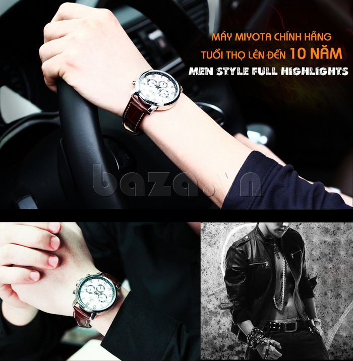 Đồng hồ nam dây da Vinoce V8370G thiết kế đẹp