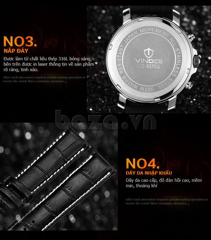 Đồng hồ nam dây da Vinoce V8370G thiết kế sống động