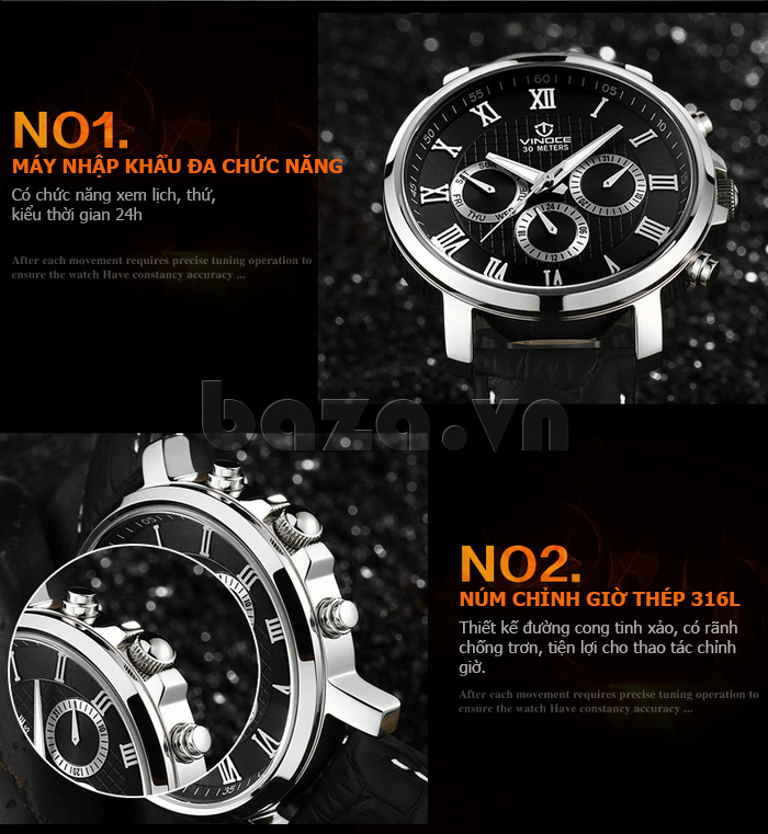 Đồng hồ nam dây da Vinoce V8370G thiết kế cá tính