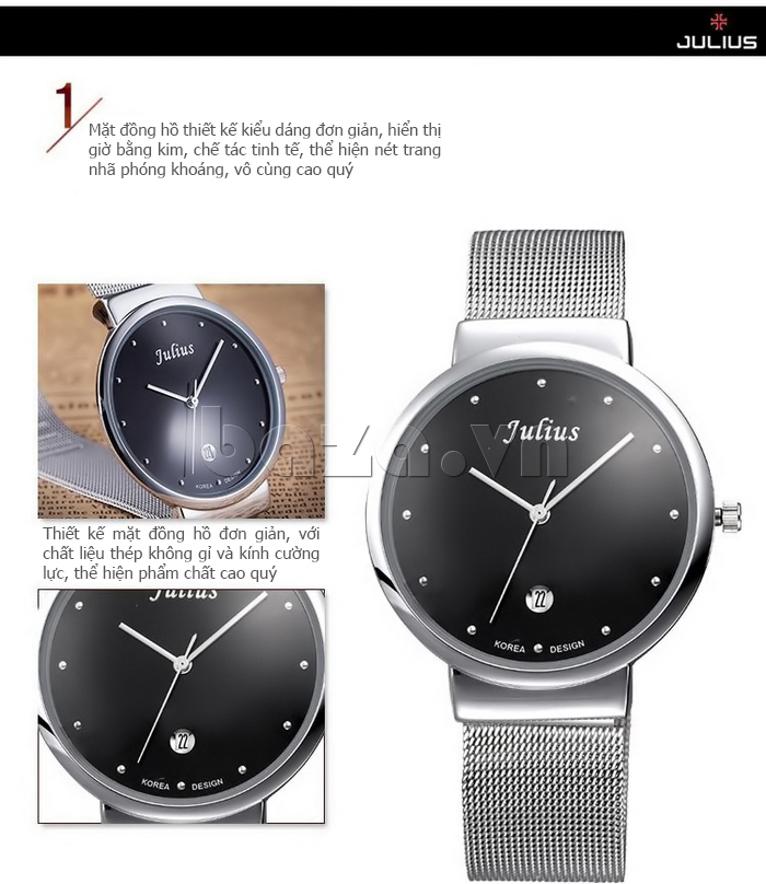 Đồng hồ siêu mỏng dây kim loại Julius JA-426 - mặt tròn tinh tế