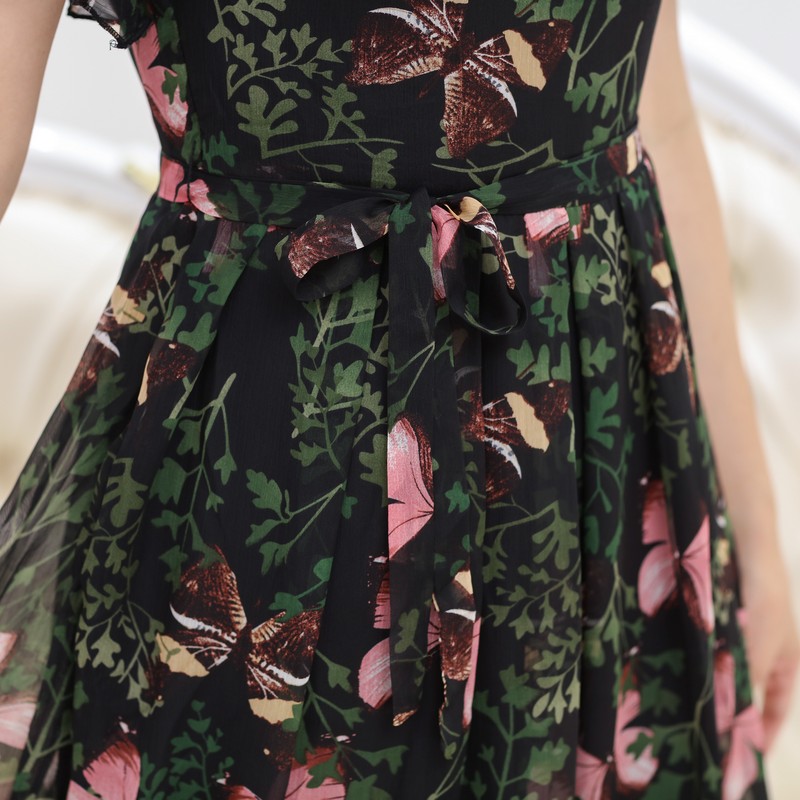 Váy voan xòe nhún bèo họa tiết hoa bướm SMT