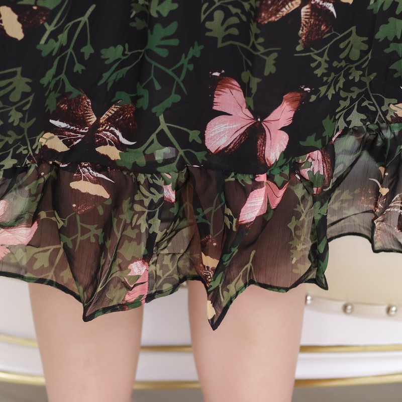 Váy voan xòe nhún bèo họa tiết hoa bướm SMT