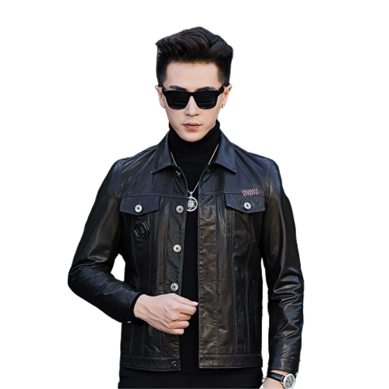 Áo Biker Jacket da dê cổ bẻ dáng ngắn thêu chỉ nổi mới