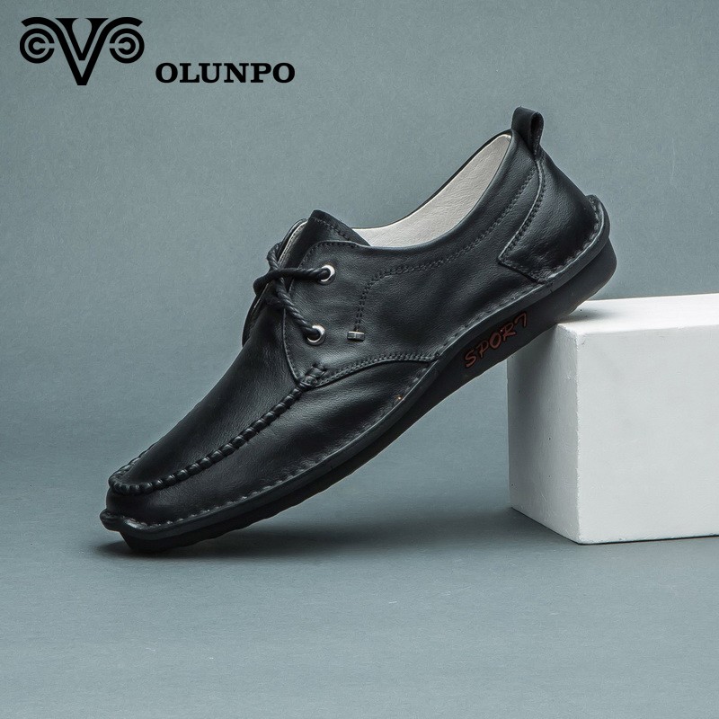 Giày da nam xỏ dây khâu viền Olunpo