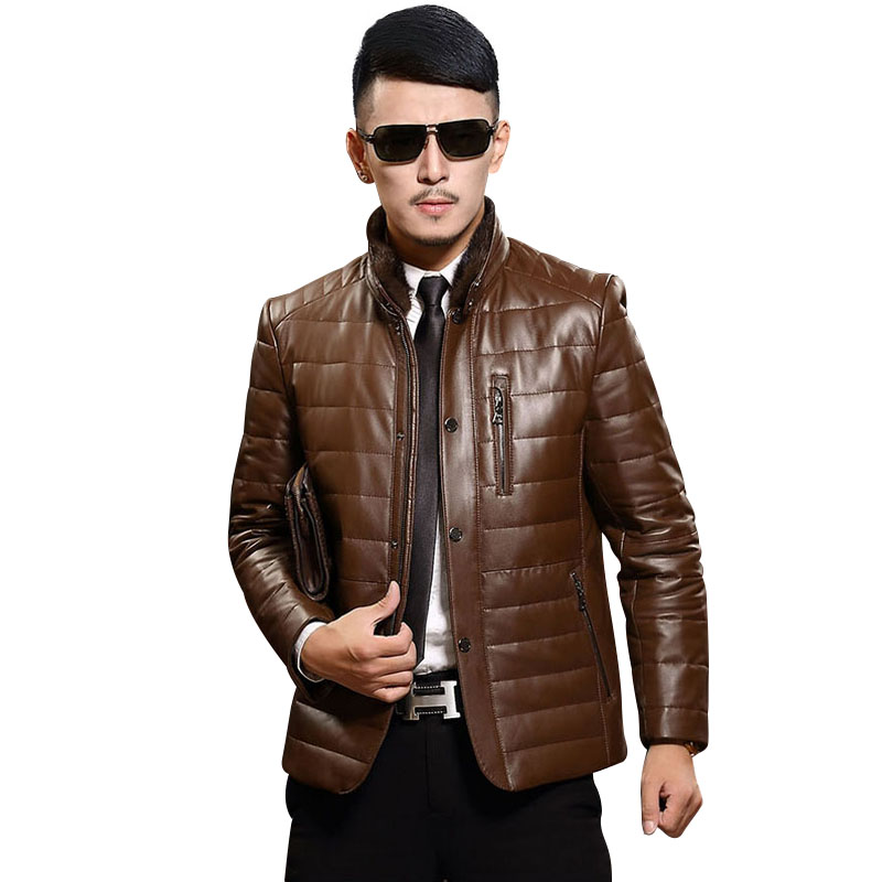 Áo khoác phao da cừu tự nhiên cổ lông kéo khóa WDD