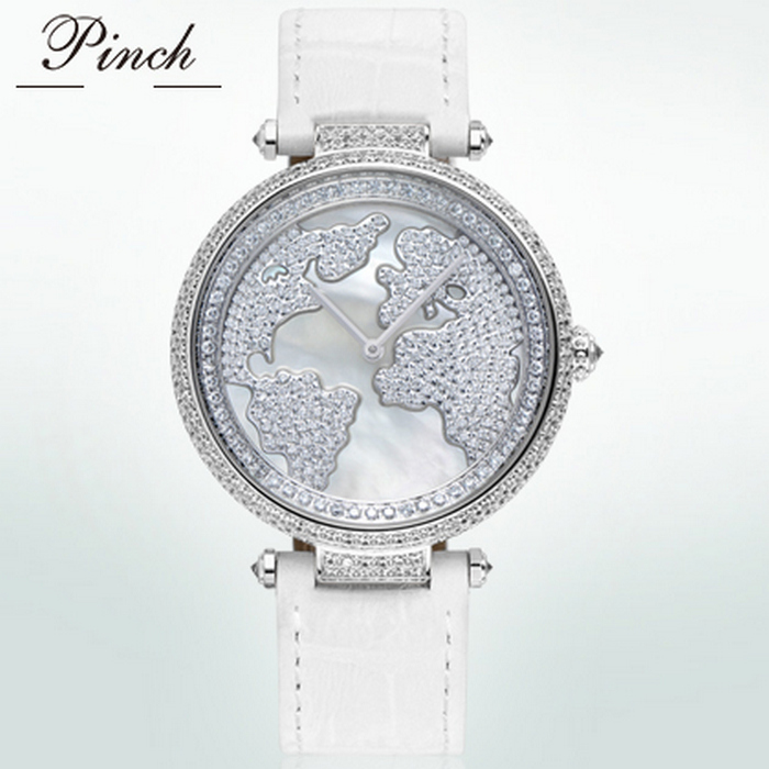 Đồng hồ nữ Pinch L9506 Mặt đồng hồ khắc bản đồ thế giới