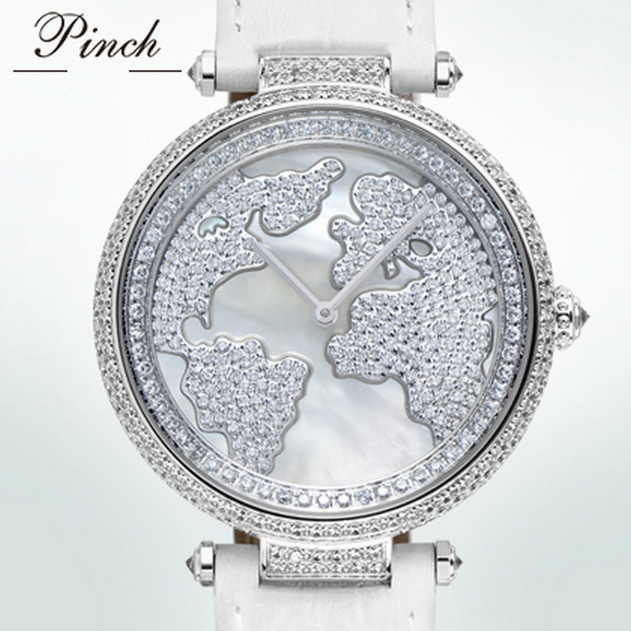 Đồng hồ nữ Pinch L9506 Mặt đồng hồ khắc bản đồ thế giới