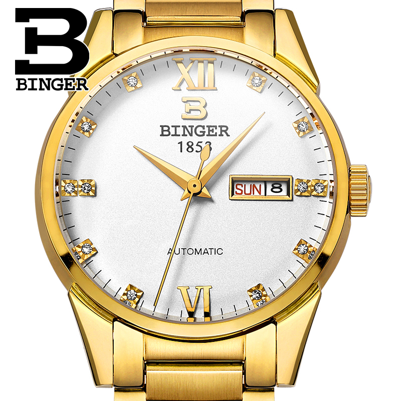 Đồng hồ cơ nam nạm đá quý phong cách Hoàng gia Binger