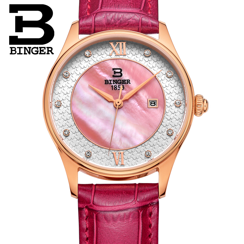 Đồng hồ nữ Binger Amastacia mặt khảm trai khắc hoa