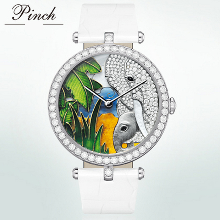 Đồng hồ nữ thời trang tráng men hình con voi đính pha lê lấp lánh Pinch L9509