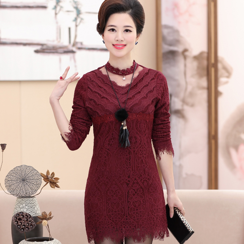 Váy ren lưới dáng ôm cổ tròn phong cách Hàn Quốc SMT