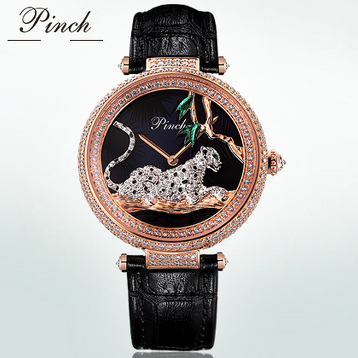 Đồng hồ nữ thời trang tráng men hình con báo Pinch L9508