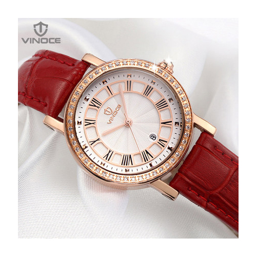 Đồng hồ nữ dây da đính pha lê thời trang Vinoce 3281GGB