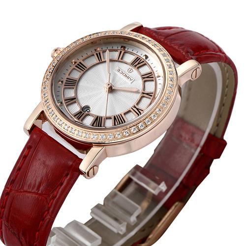 Đồng hồ nữ dây da đính pha lê thời trang Vinoce 3281GGB
