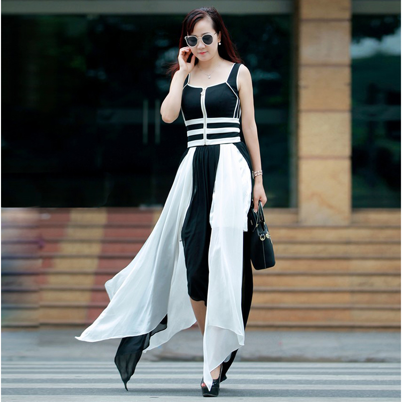 Đầm Sexy Sling sọc đen trắng xẻ vạt rời