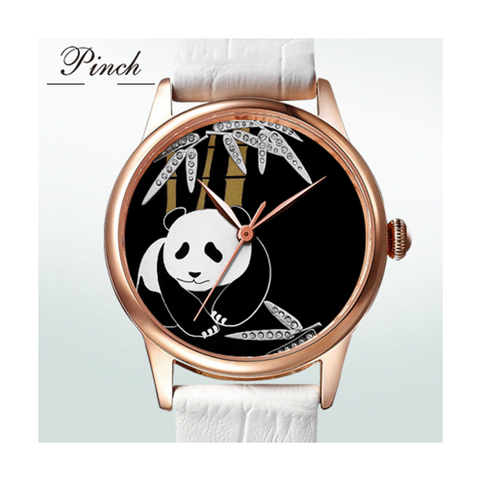 Đồng hồ nữ dây da Pinch L9513-P06 mặt hình gấu trúc