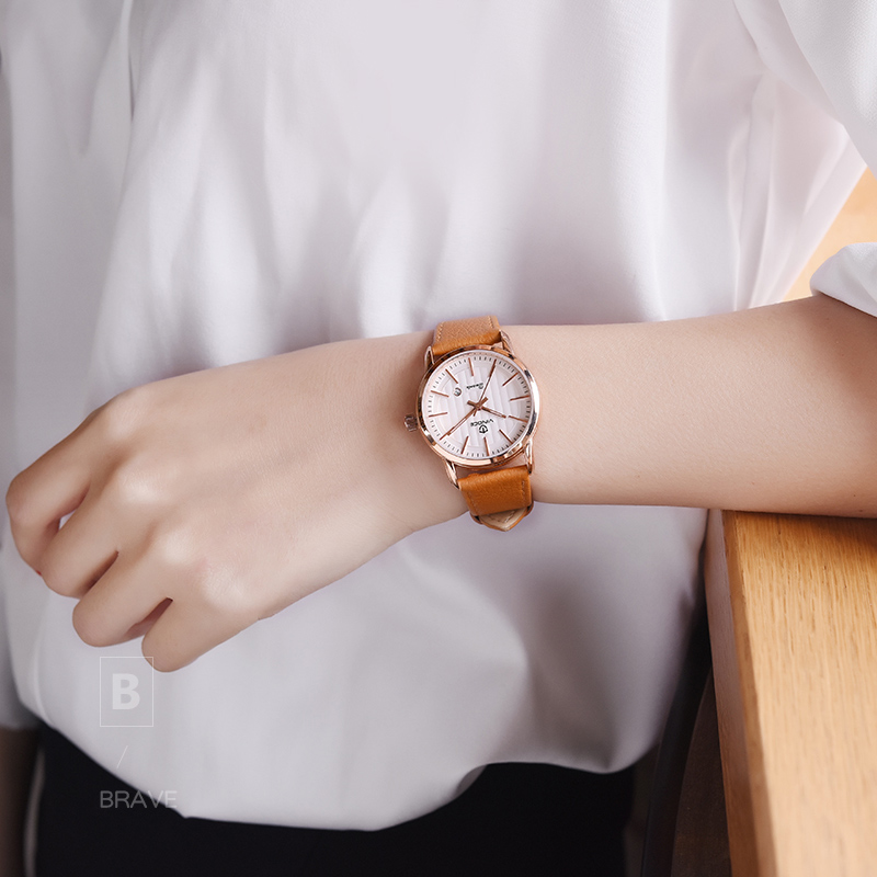 Đồng hồ nữ mặt kẻ sọc phong cách Hàn Quốc Vinoce