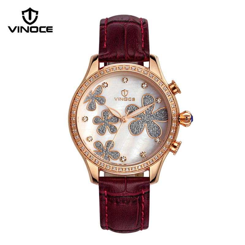 Đồng hồ nữ mặt in hoa Vinoce V6386L