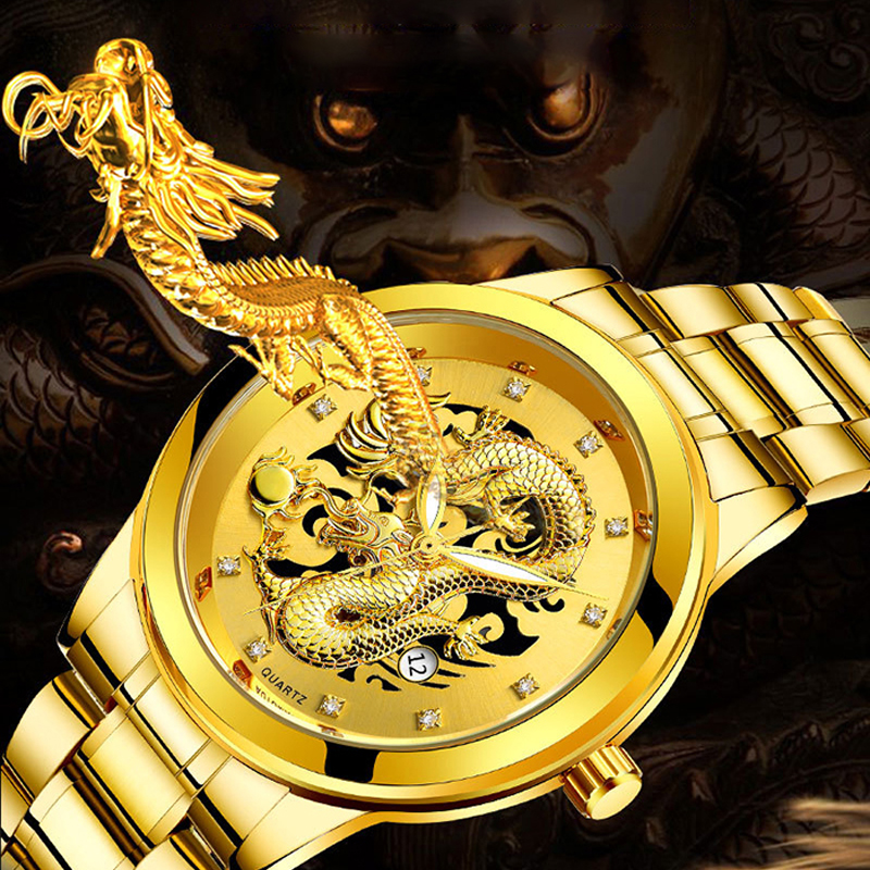 Đồng hồ nam Bosck chạm khắc hình rồng
