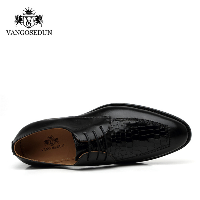 Giày da nam VANGOSEDUN VG6016 buộc dây, mặt trên vân cá sấu