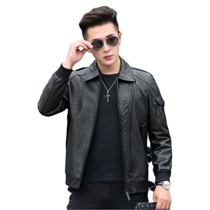 Áo Jacket nam da cừu cổ bẻ dáng ngắn thiết kế mới