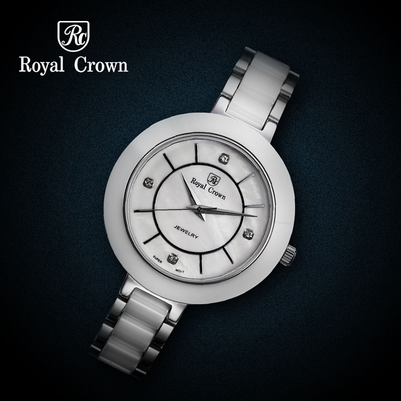 Đồng hồ nữ dây gốm mặt tròn Royal Crown 6314