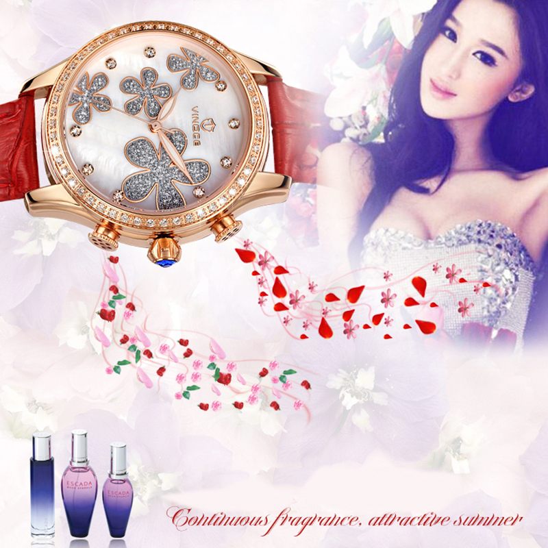 Đồng hồ nữ mặt in hoa Vinoce V6386L